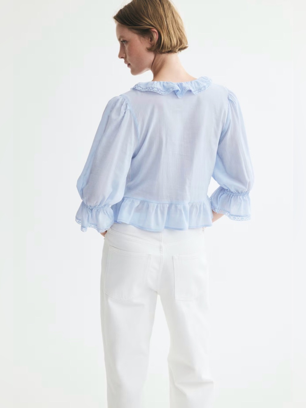 H&M Light Blue Ruffle Blouse - Picture 3 of 7